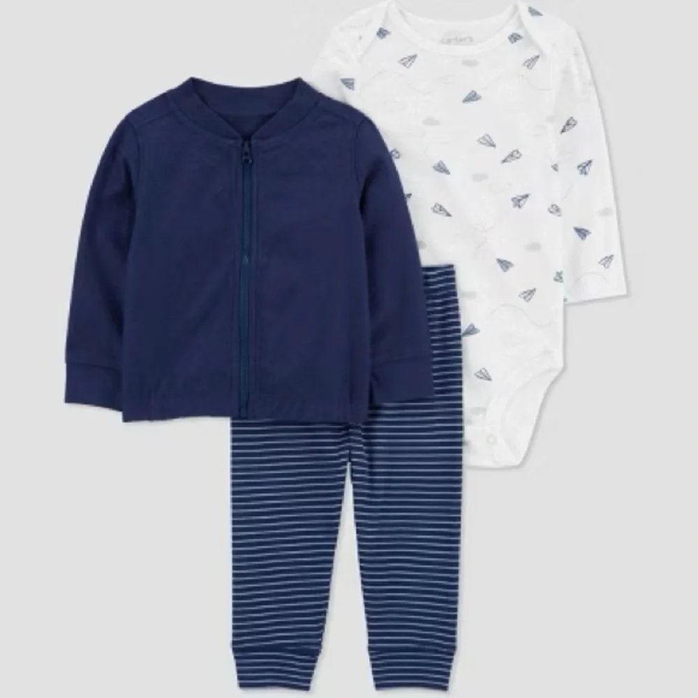 Carter’s Just One You Striped Planes Top and Bottom 3 piece Set Baby Boy
